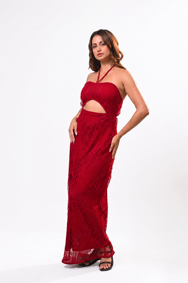 Crimson Eclipse Cutout Dress