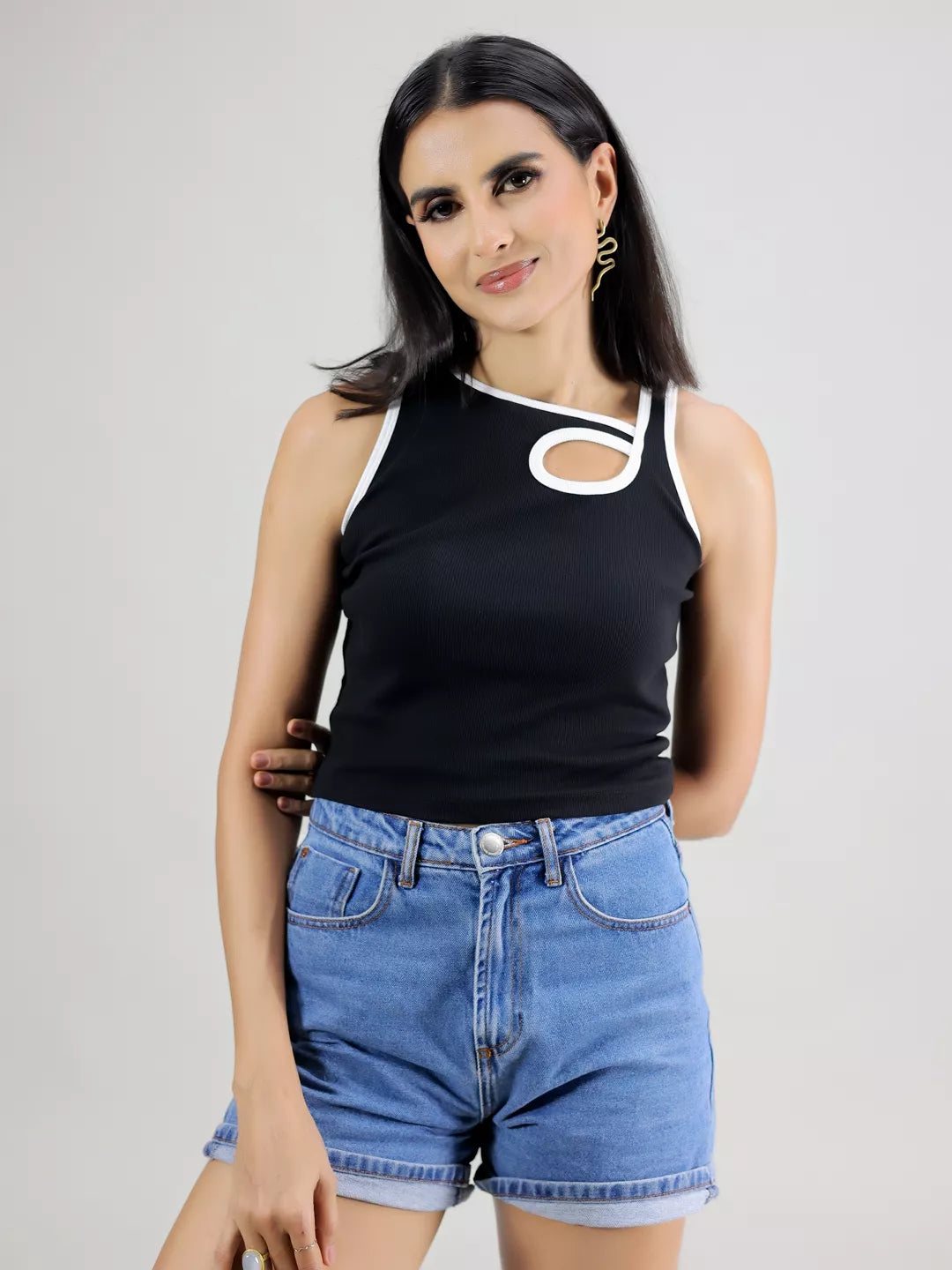Black Rib Front Rib Tank Top