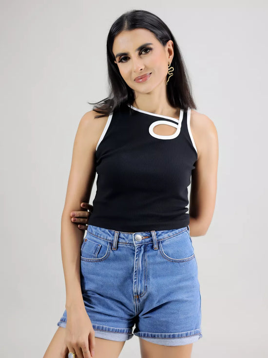 Black Rib Front Rib Tank Top