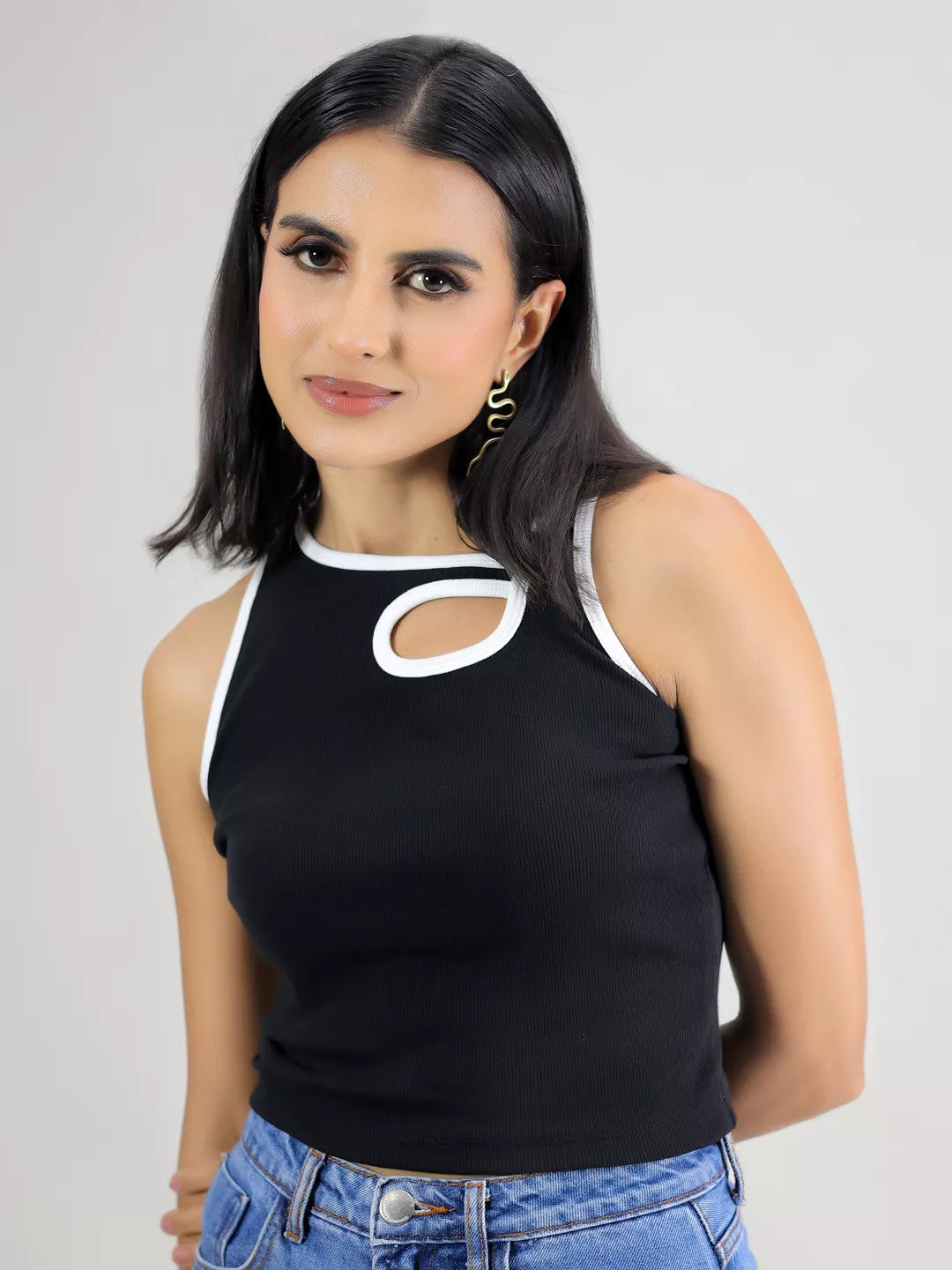 Black Rib Front Rib Tank Top