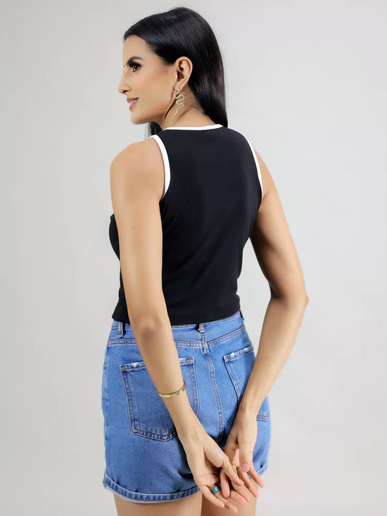 Black Rib Front Rib Tank Top
