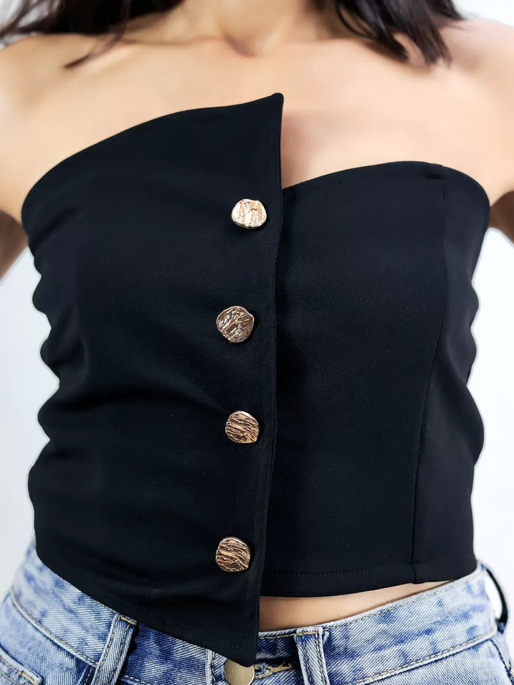 Black Button Crop Top