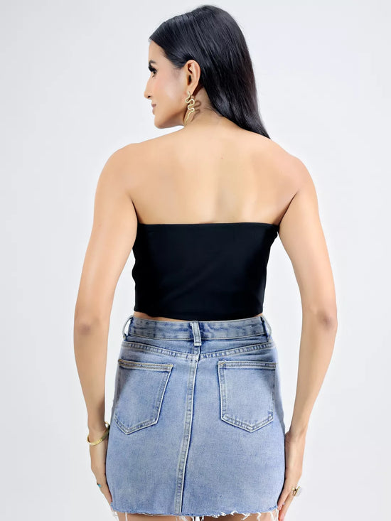 Black Button Crop Top