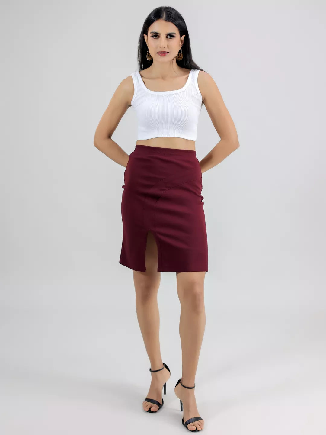 Maroon Slit Skirt