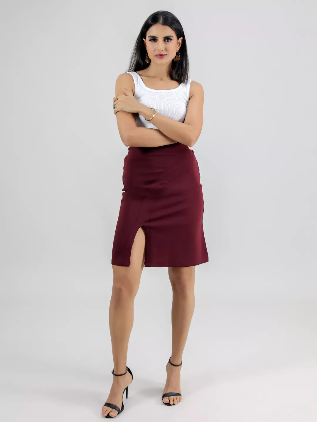 Maroon Slit Skirt