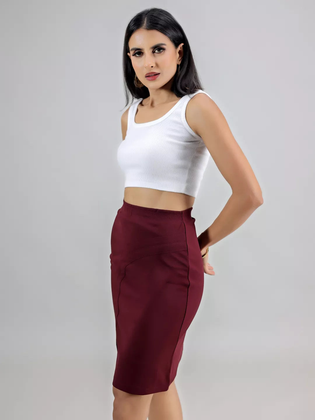 Maroon Slit Skirt