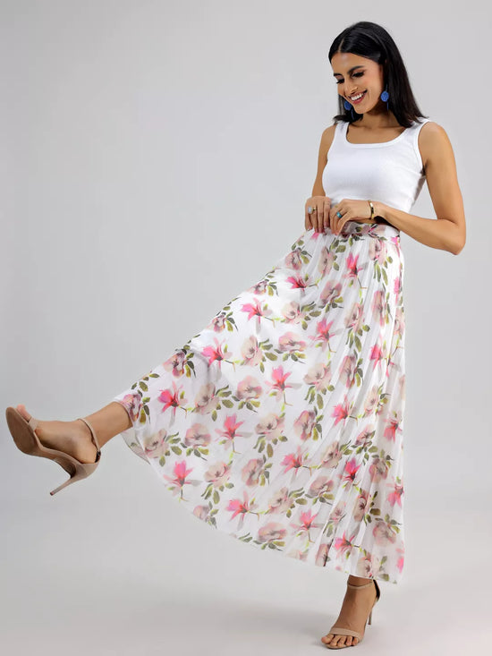 White Printed Plated Skirt