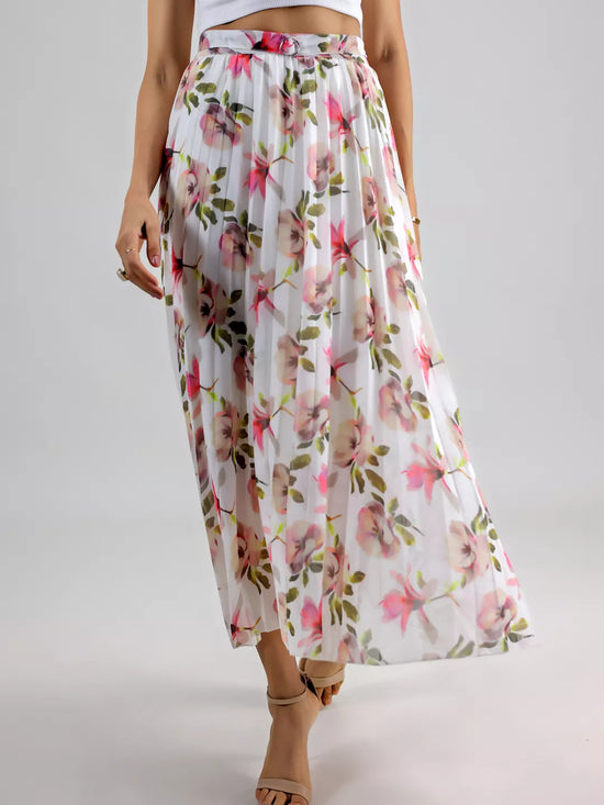White Printed Plated Skirt