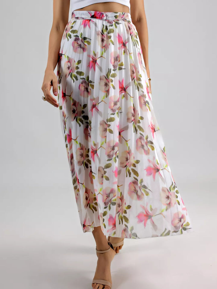 White Printed Plated Skirt