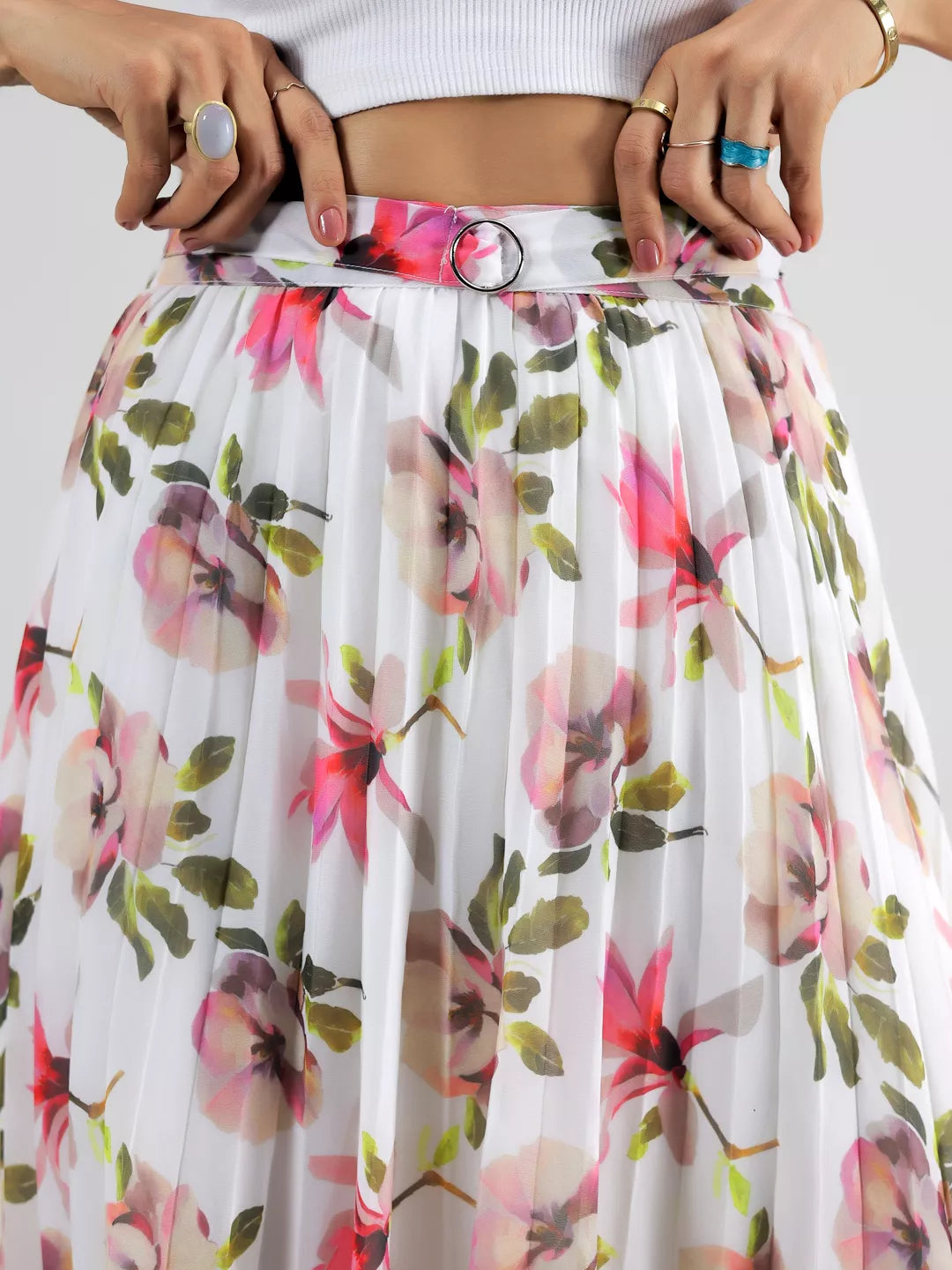 White Printed Plated Skirt