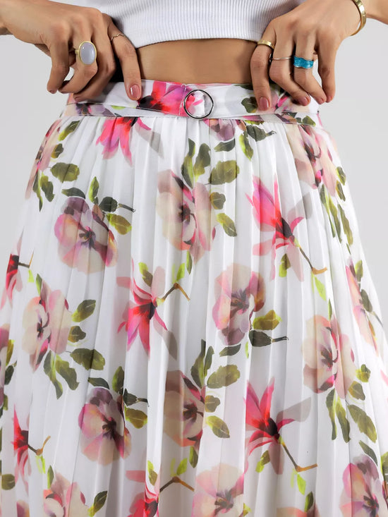 White Printed Plated Skirt