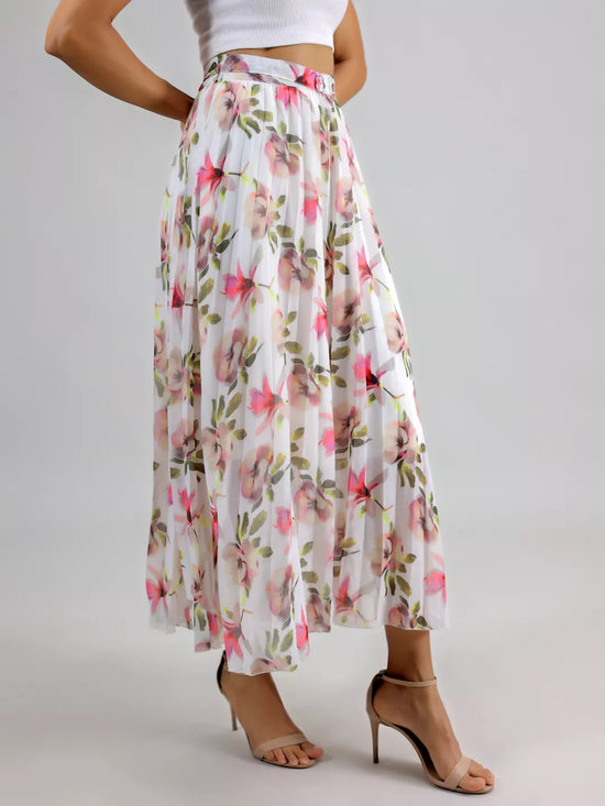 White Printed Plated Skirt