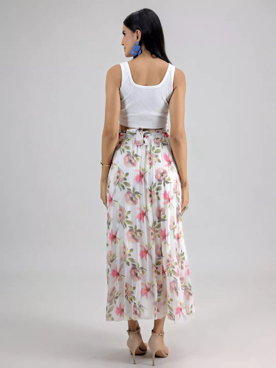 White Printed Plated Skirt