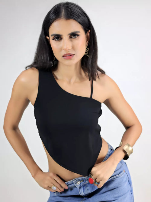 Black V Shape Crop Top