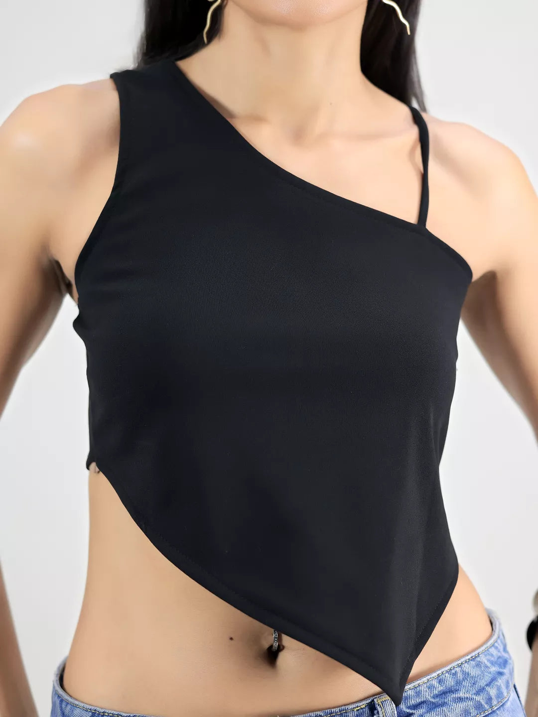 Black V Shape Crop Top