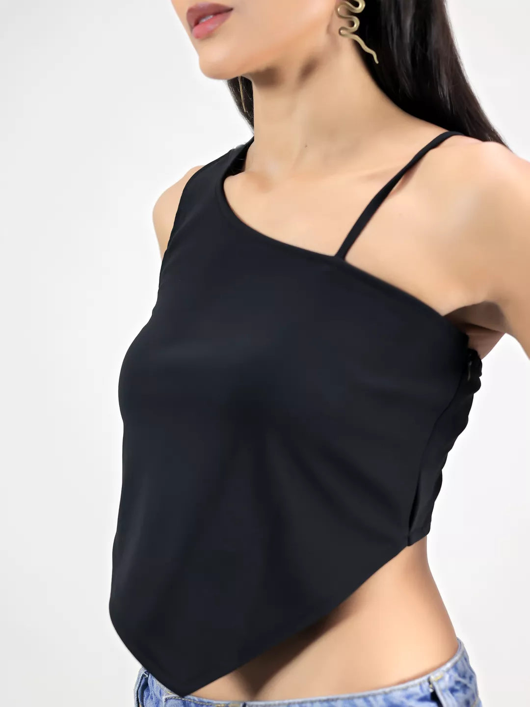 Black V Shape Crop Top