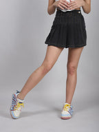 Black Denim Pleated Shorts