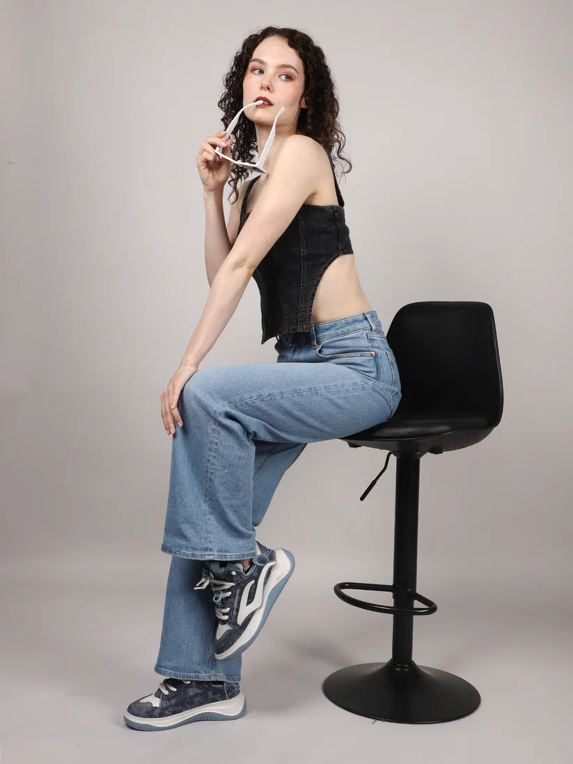 Zip Up Slleveless Denim Crop Top