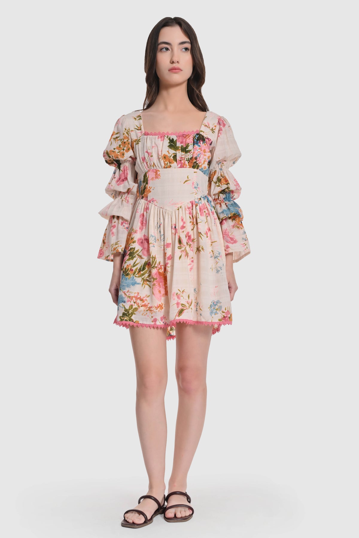 Vintage Floral Statement Sleeve Dress