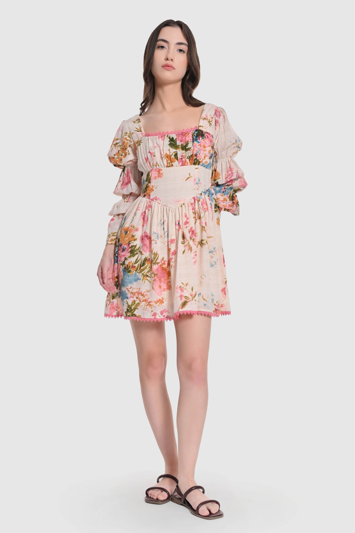 Vintage Floral Statement Sleeve Dress