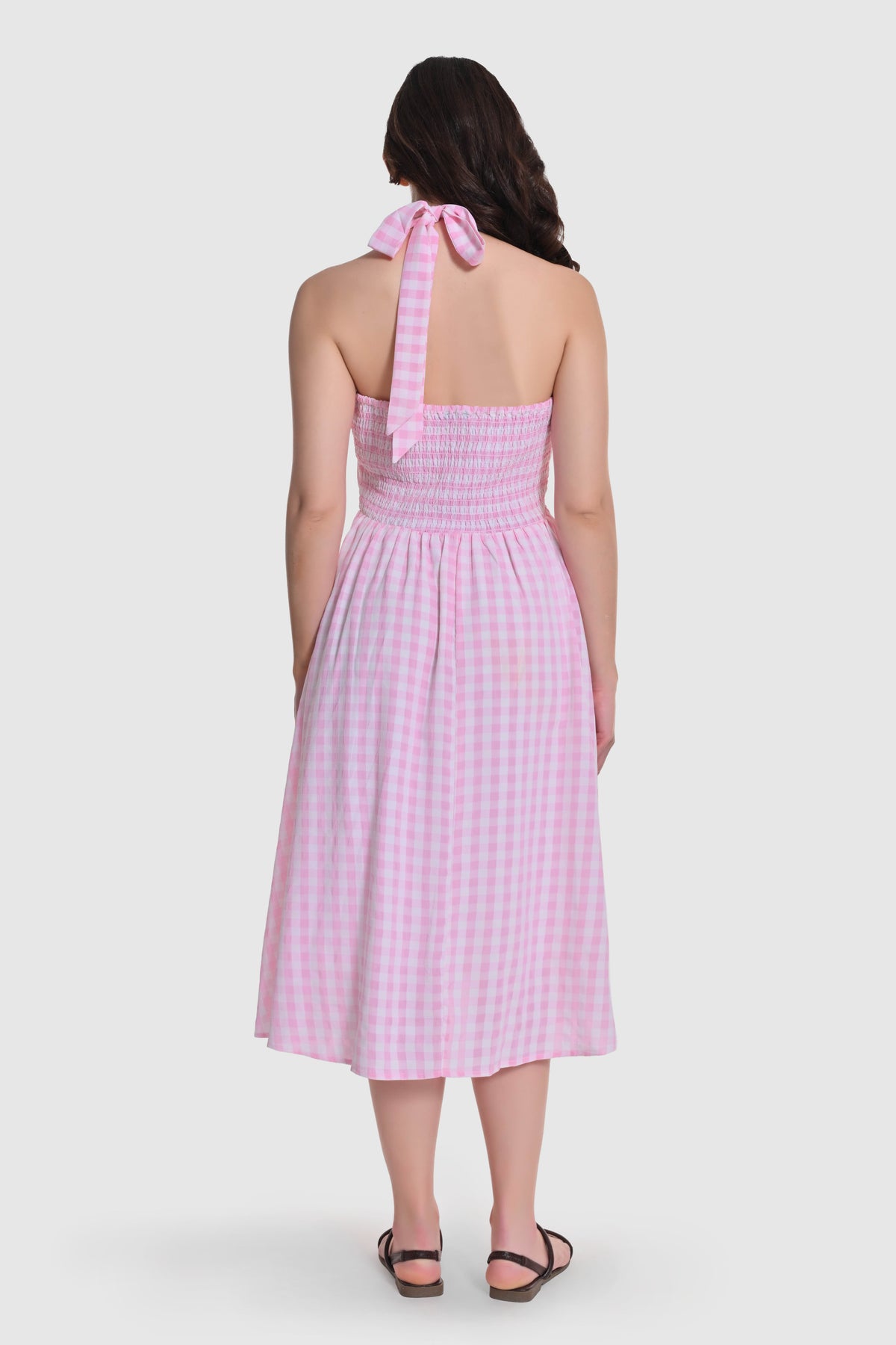 Gingham Halter Neck Flared Dress