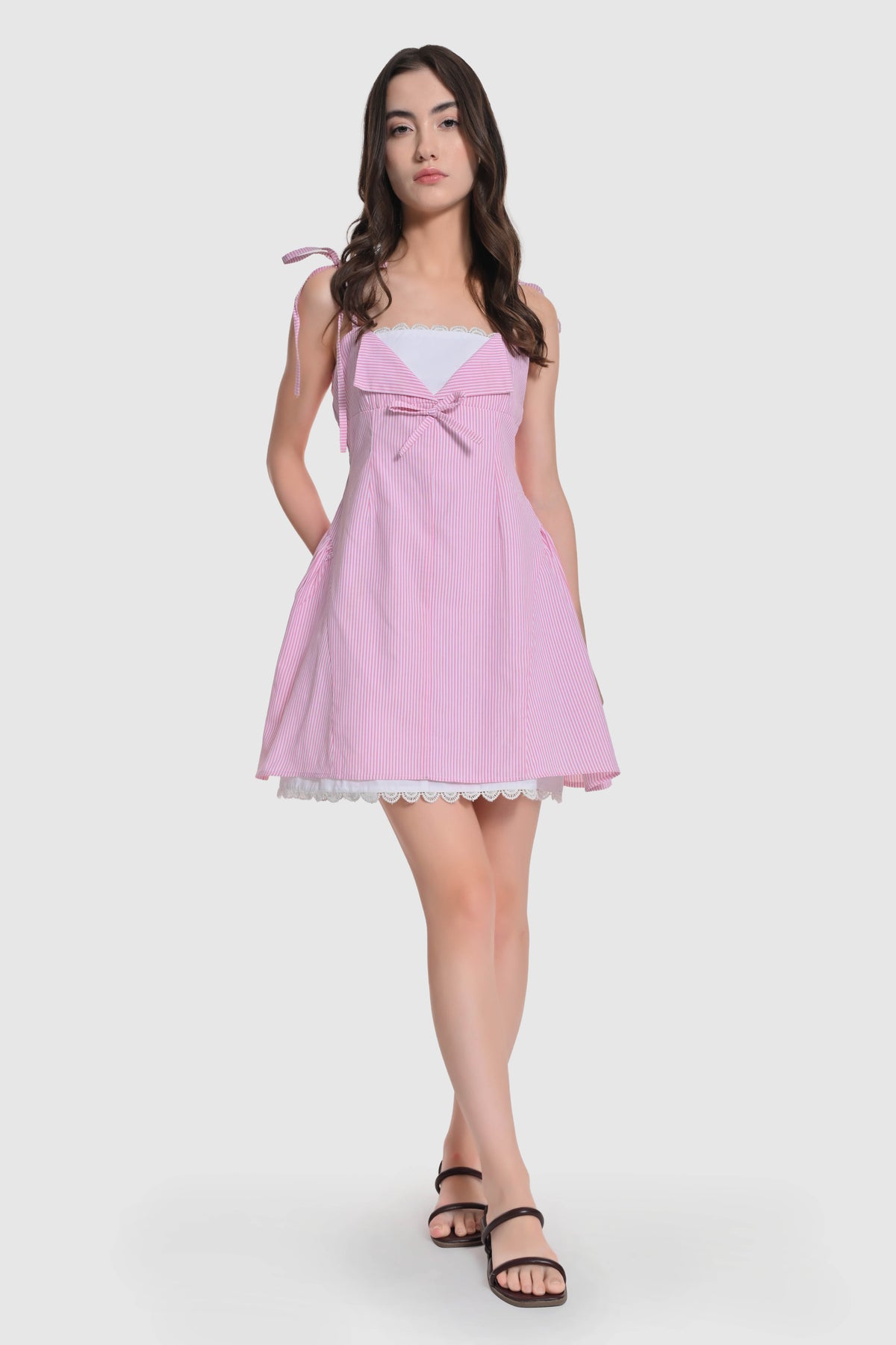 Pink Strappy Lace Dress