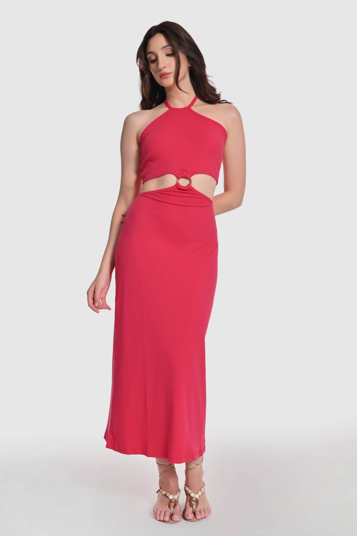 Fuchsia Ring-Detail Bodycon Maxi Dress