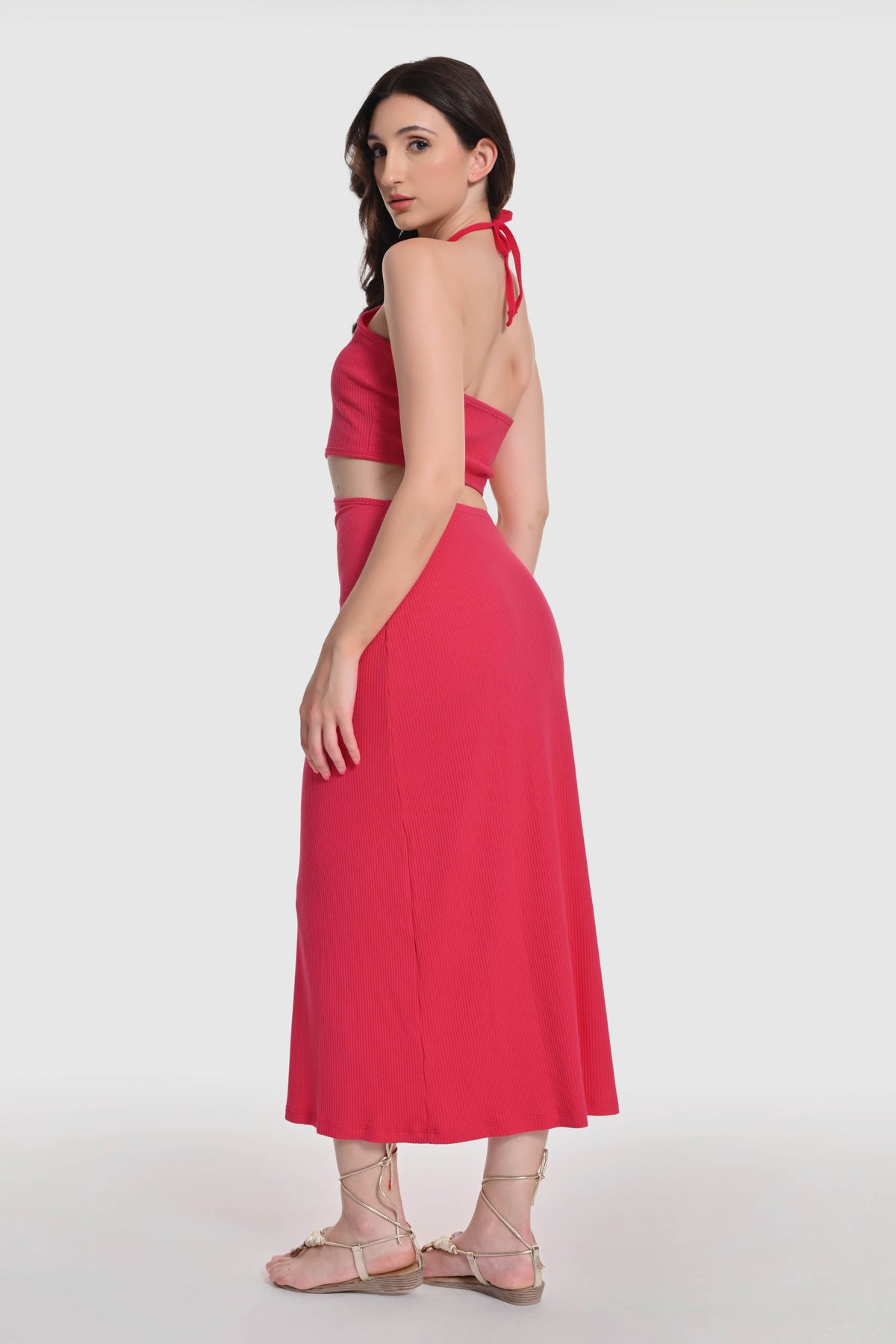Fuchsia Ring-Detail Bodycon Maxi Dress