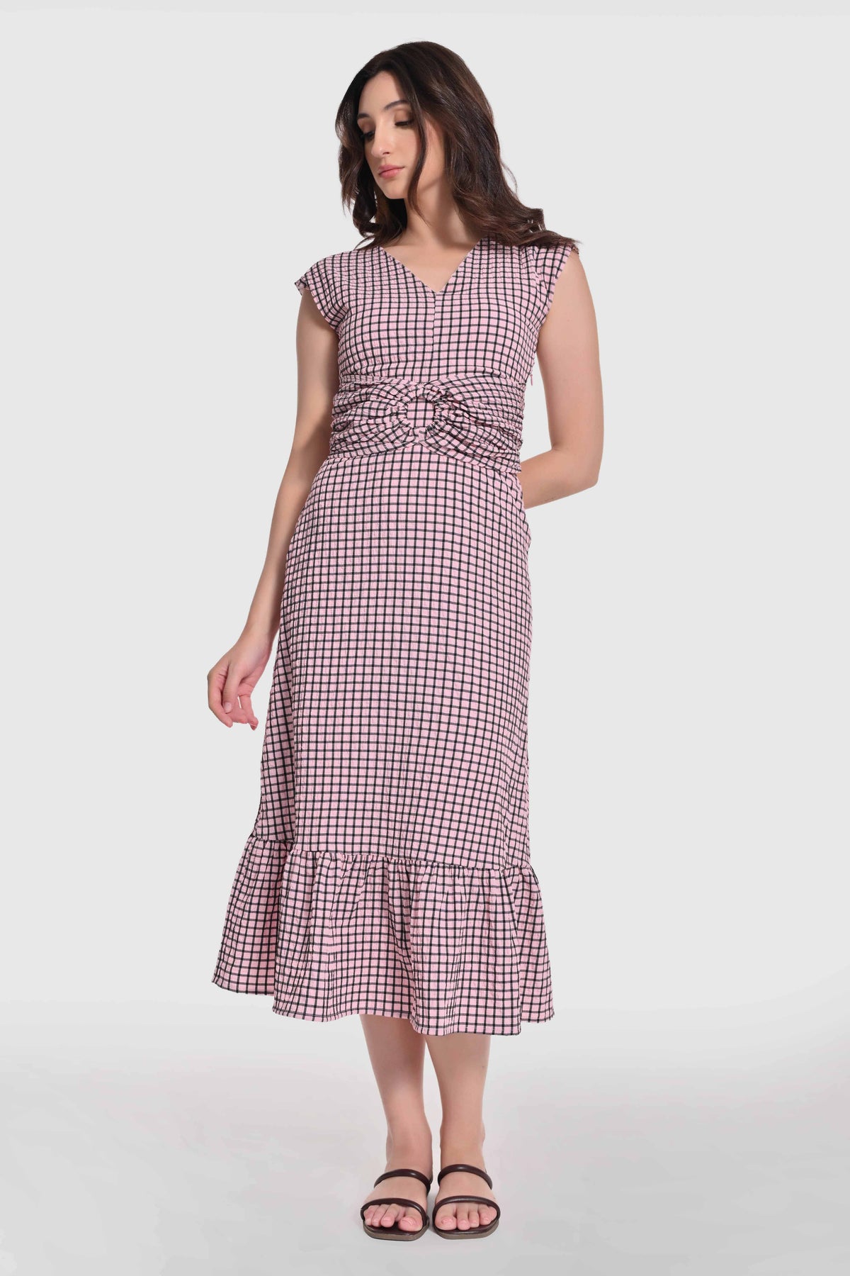 Blush Check Midi Dress