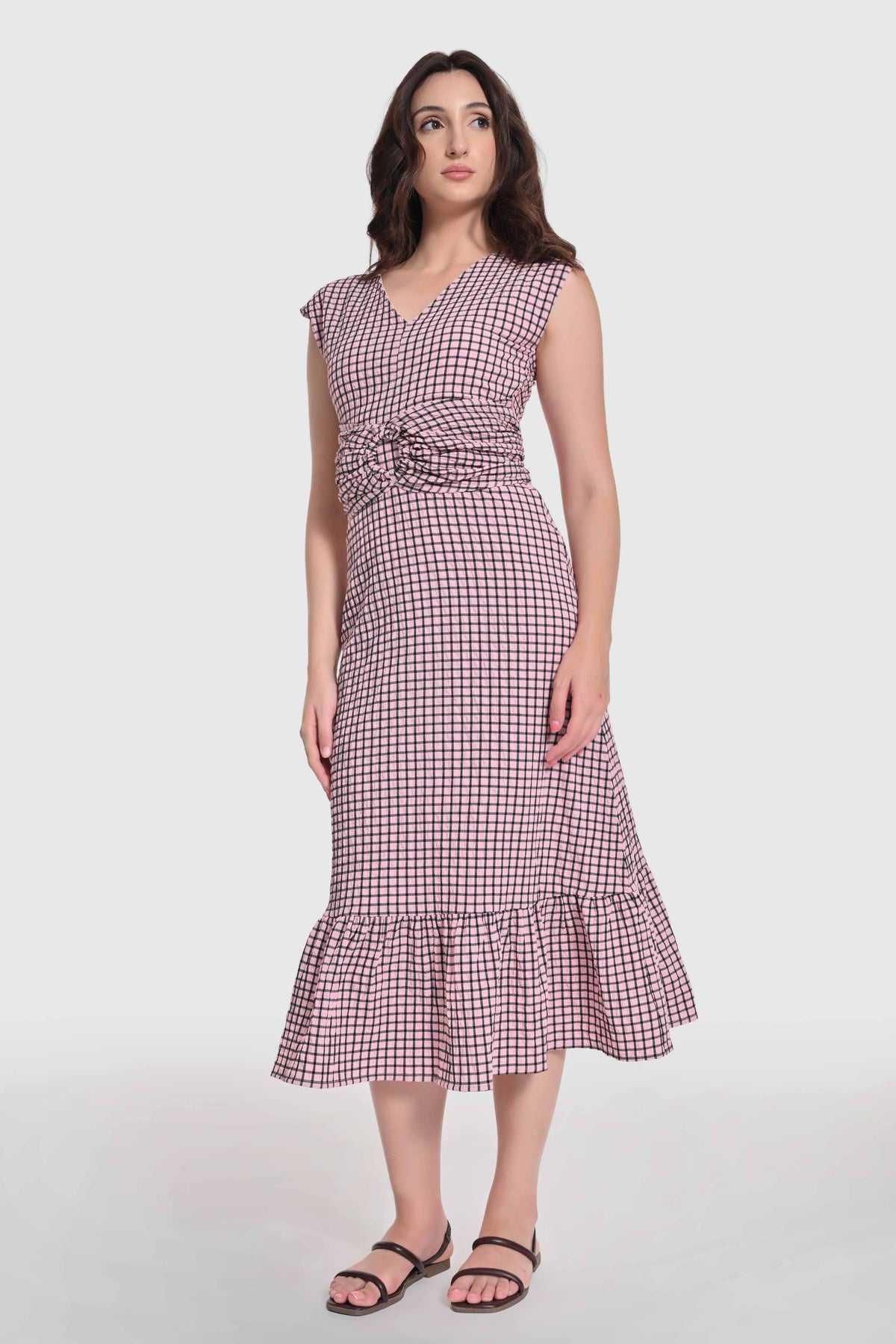 Blush Check Midi Dress