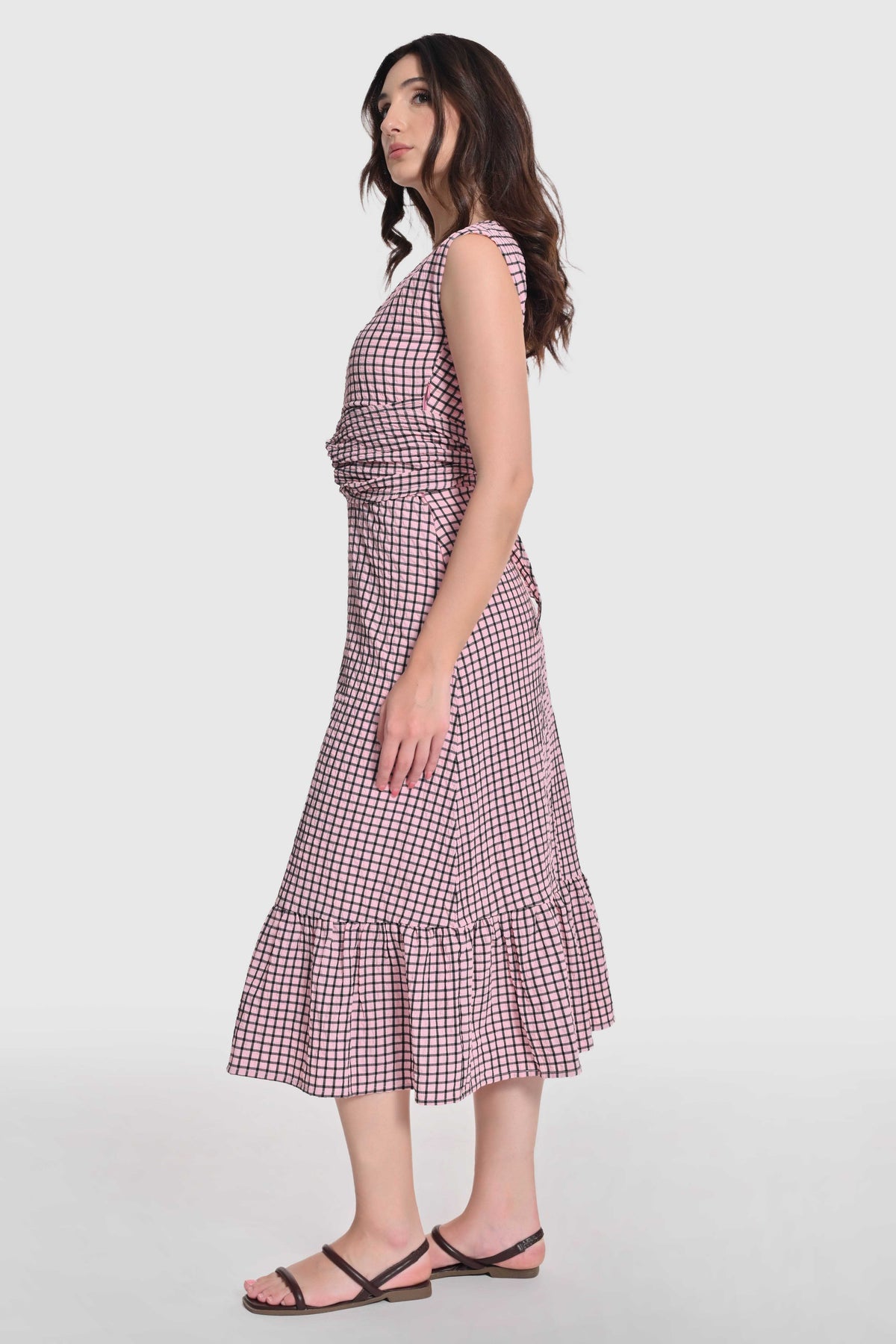 Blush Check Midi Dress