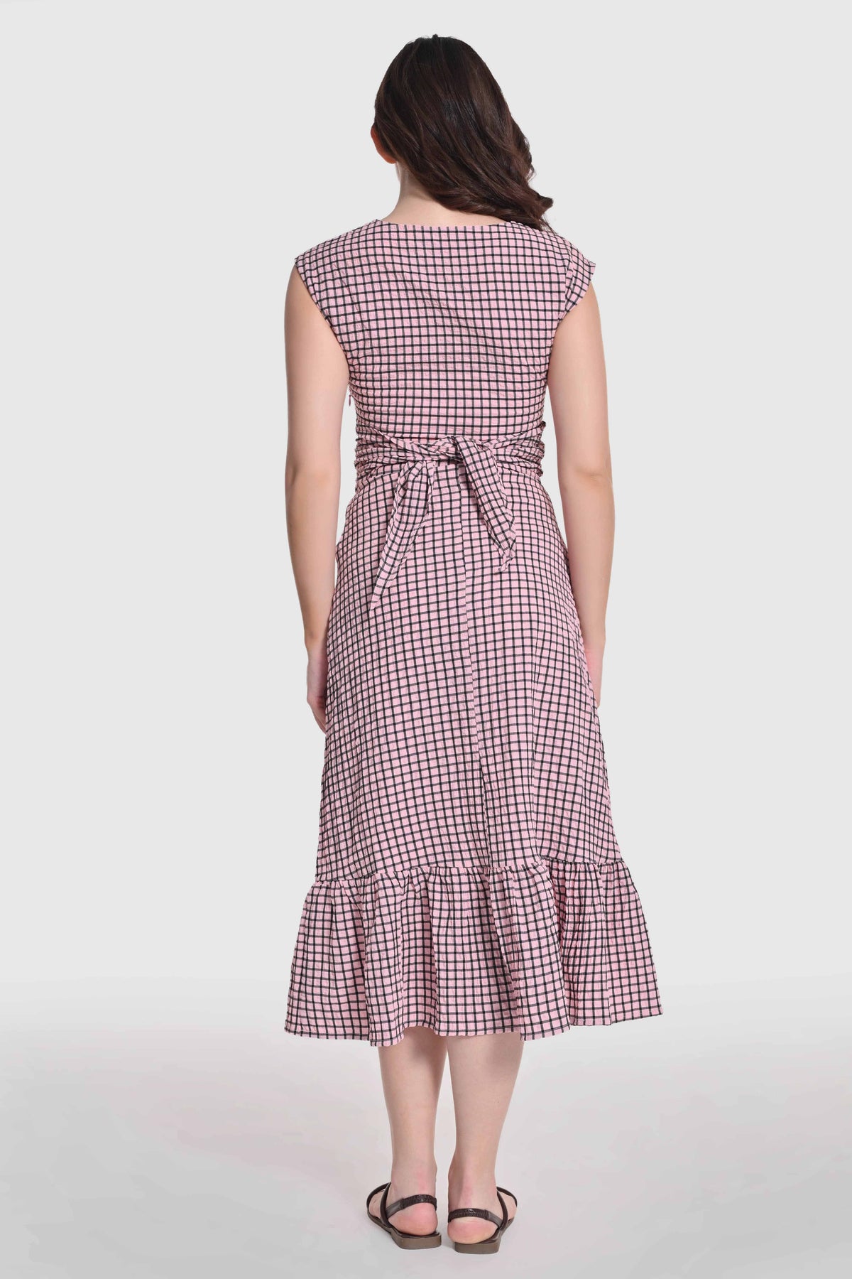 Blush Check Midi Dress
