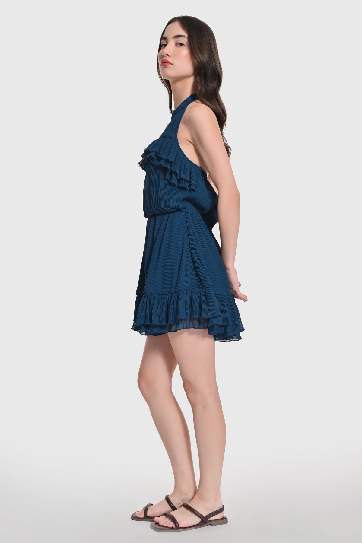 Transformative Teal Ruffle Mini Dress