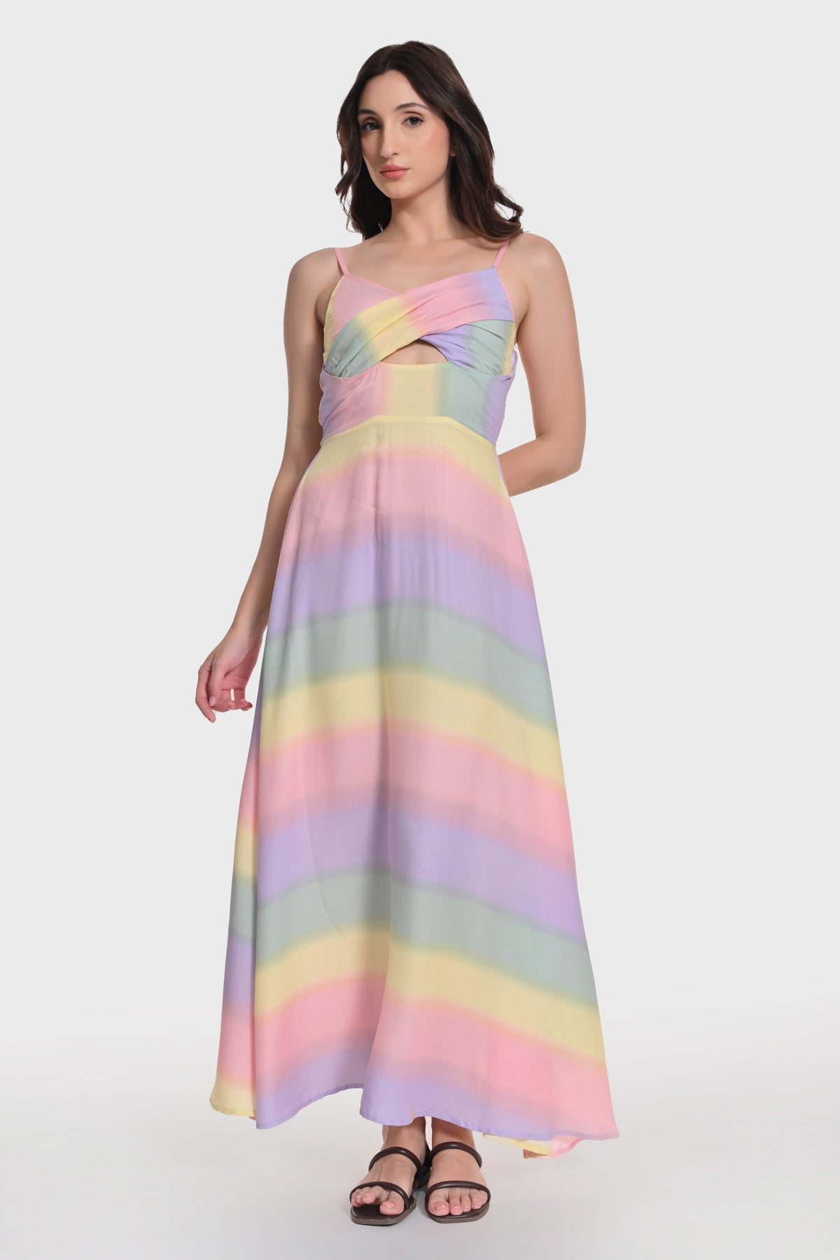 Pastel Prism Strappy Maxi Dress