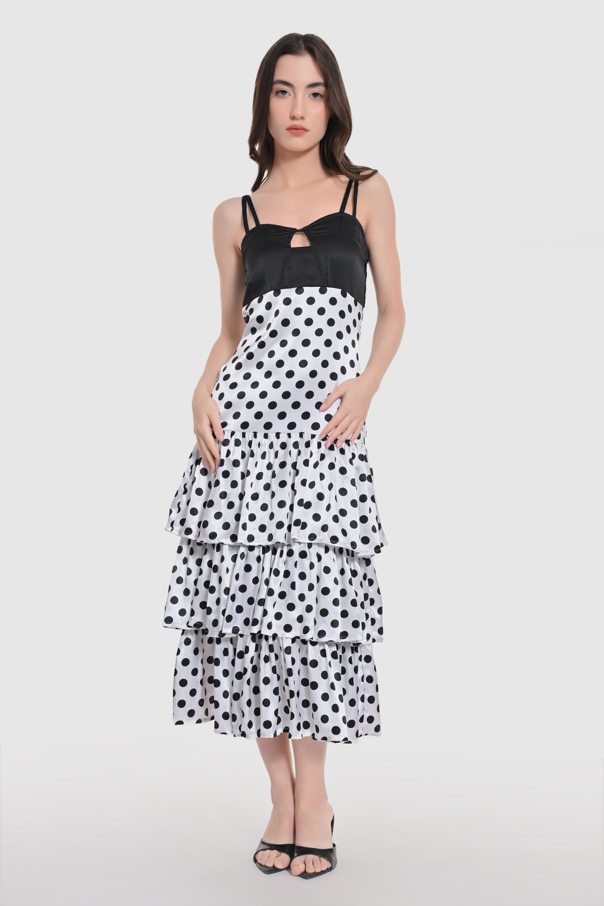 Monochrome Polka Tiered Midi Dress