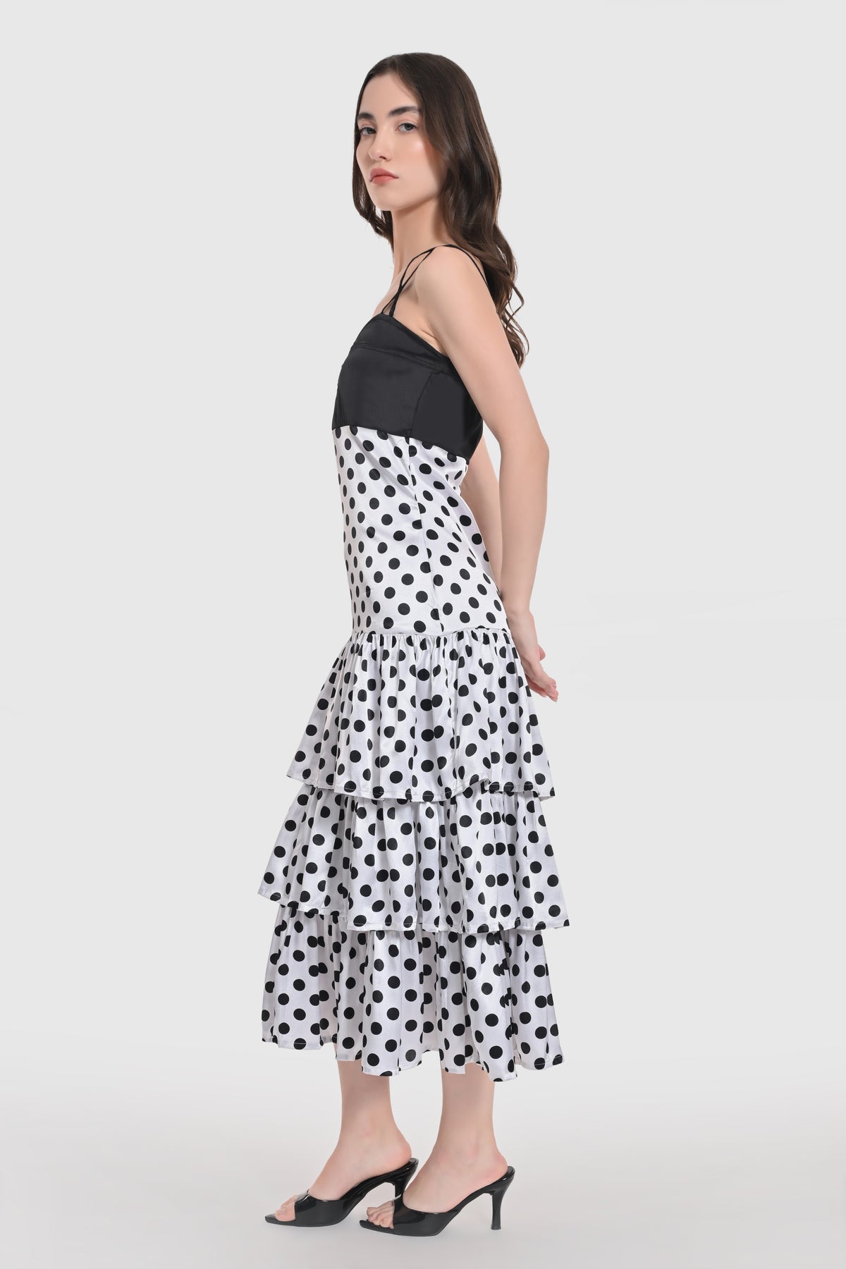 Monochrome Polka Tiered Midi Dress