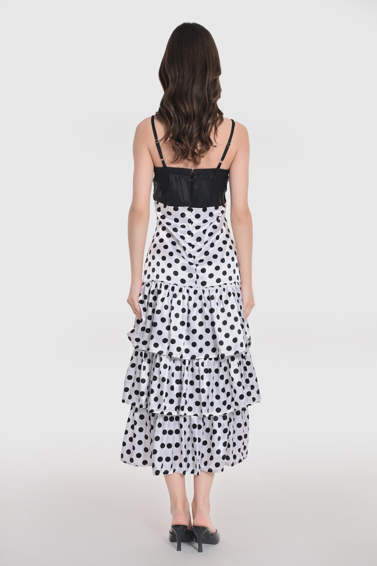 Monochrome Polka Tiered Midi Dress