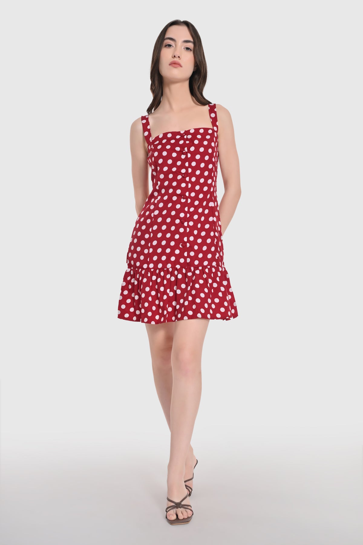 Strappy Polka Maroon Mini Dress