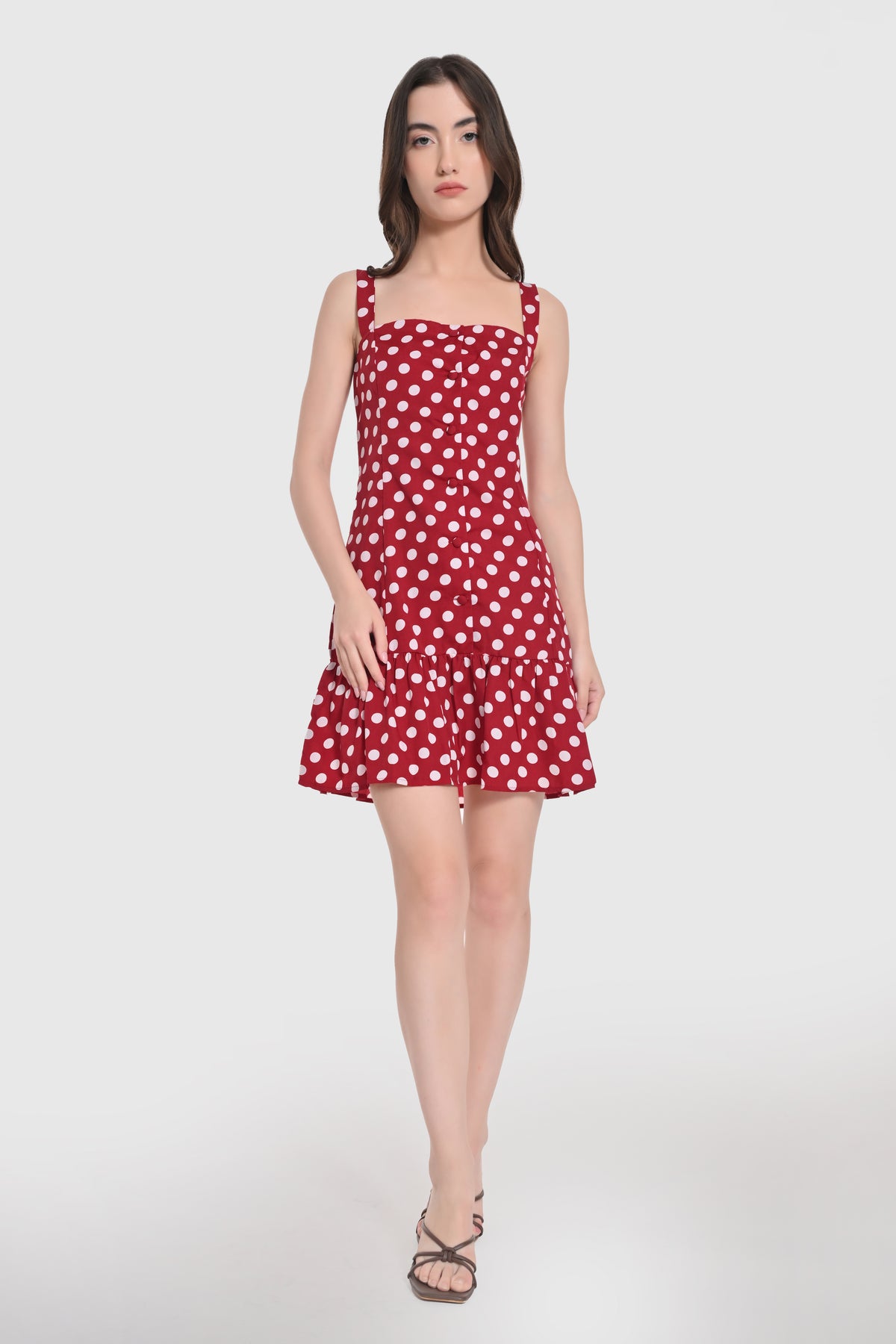 Strappy Polka Maroon Mini Dress