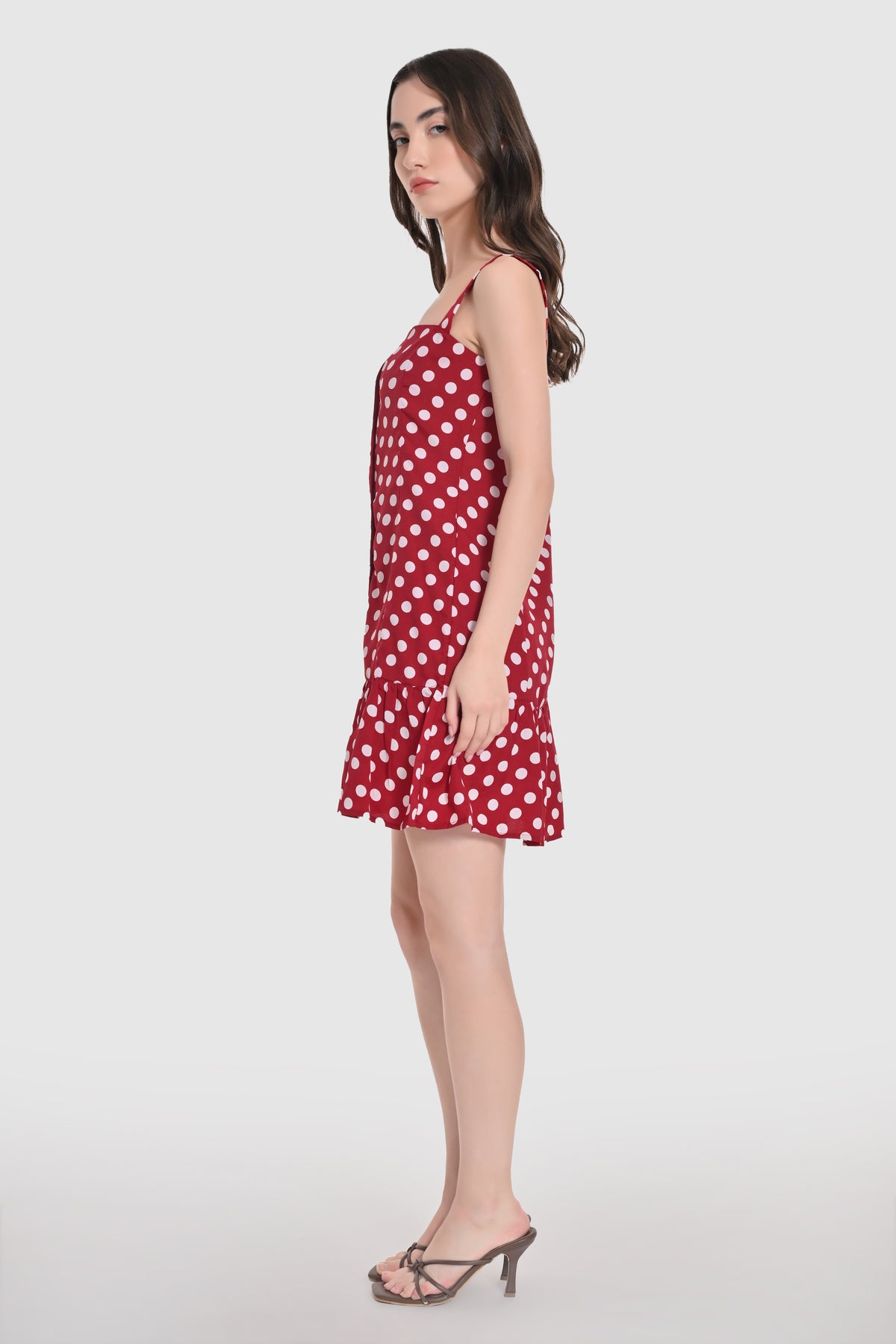 Strappy Polka Maroon Mini Dress