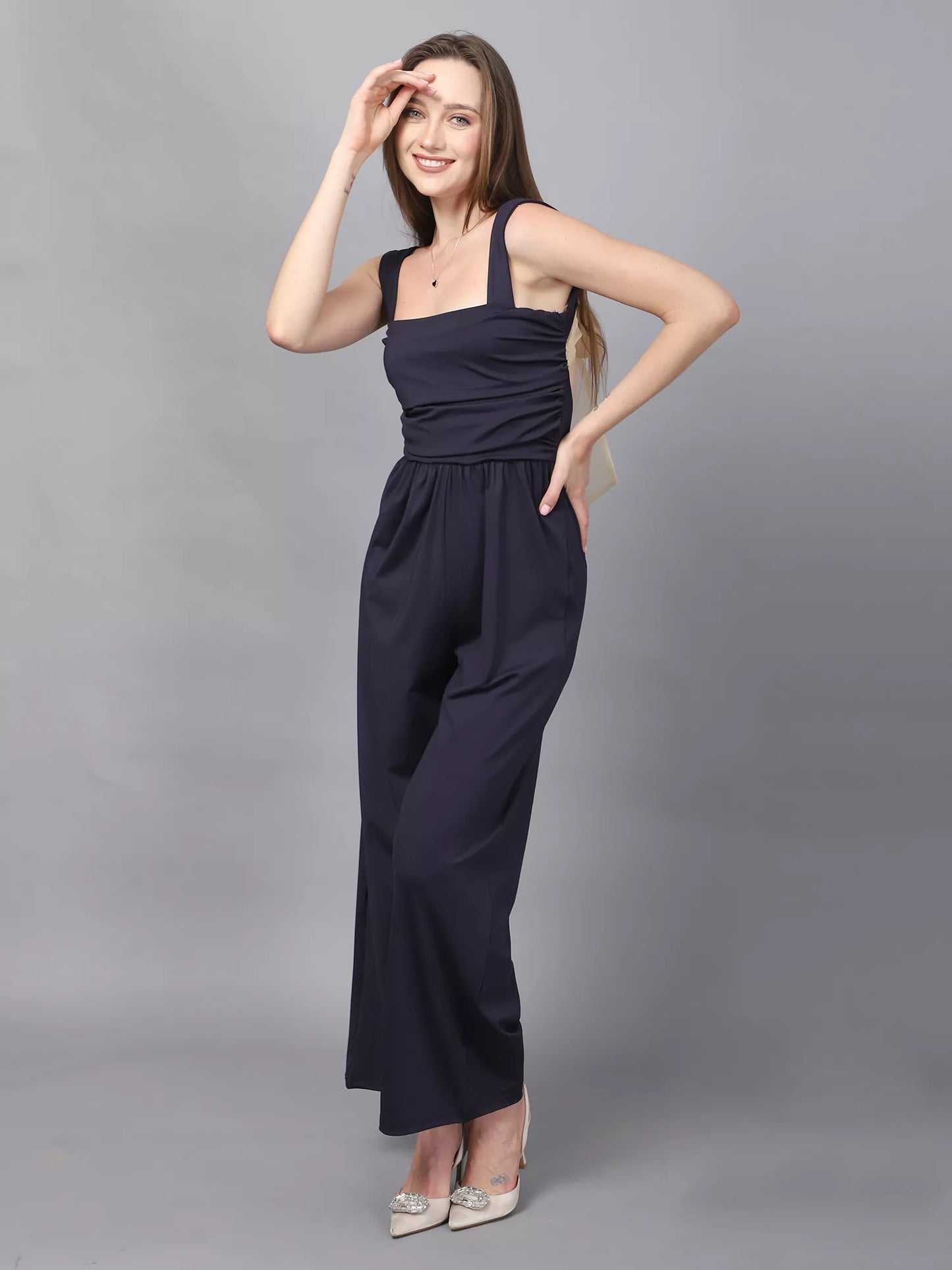 Navy Back Knot Jumpsuit