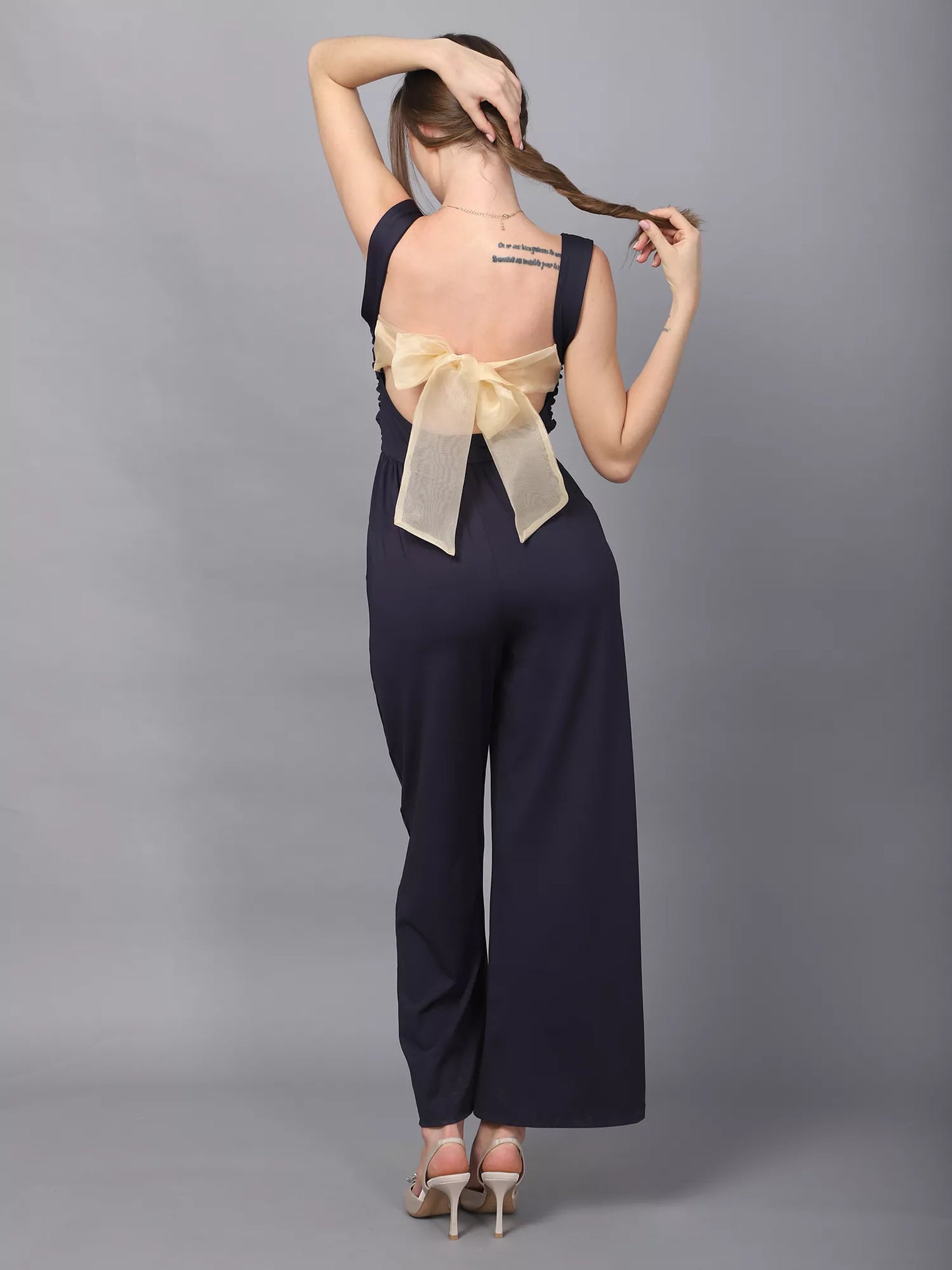 Navy Back Knot Jumpsuit