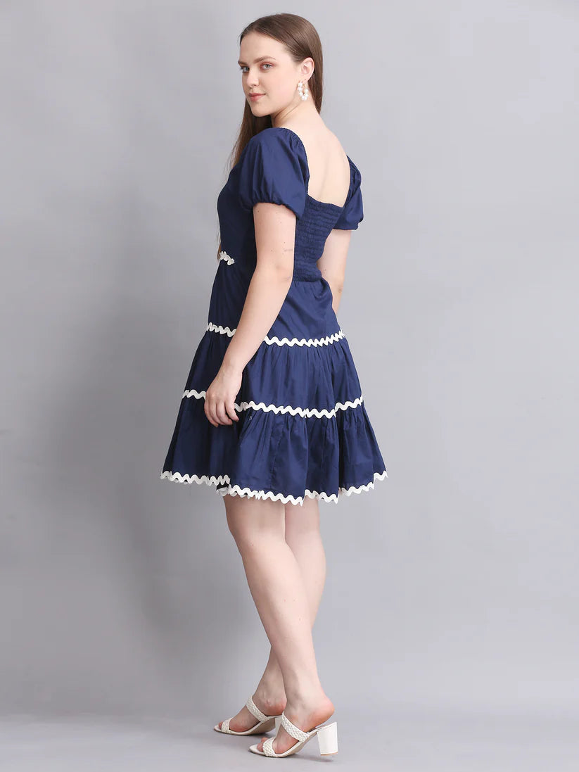 Navy Balloon Sleeve Mini Dress