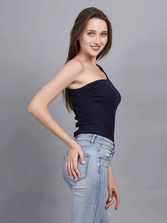 Navy Gathered Front Bodysuit