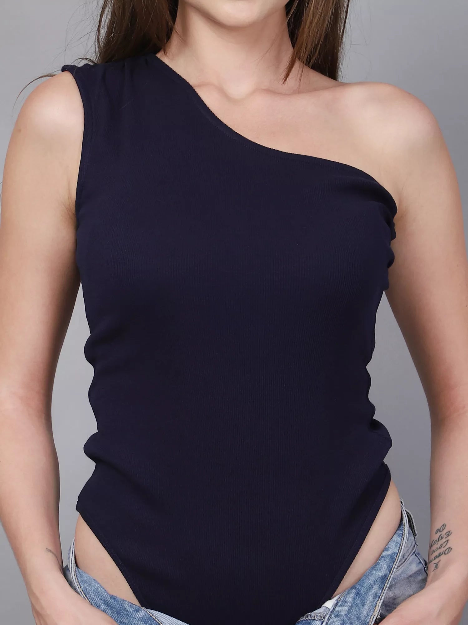 Navy Gathered Front Bodysuit