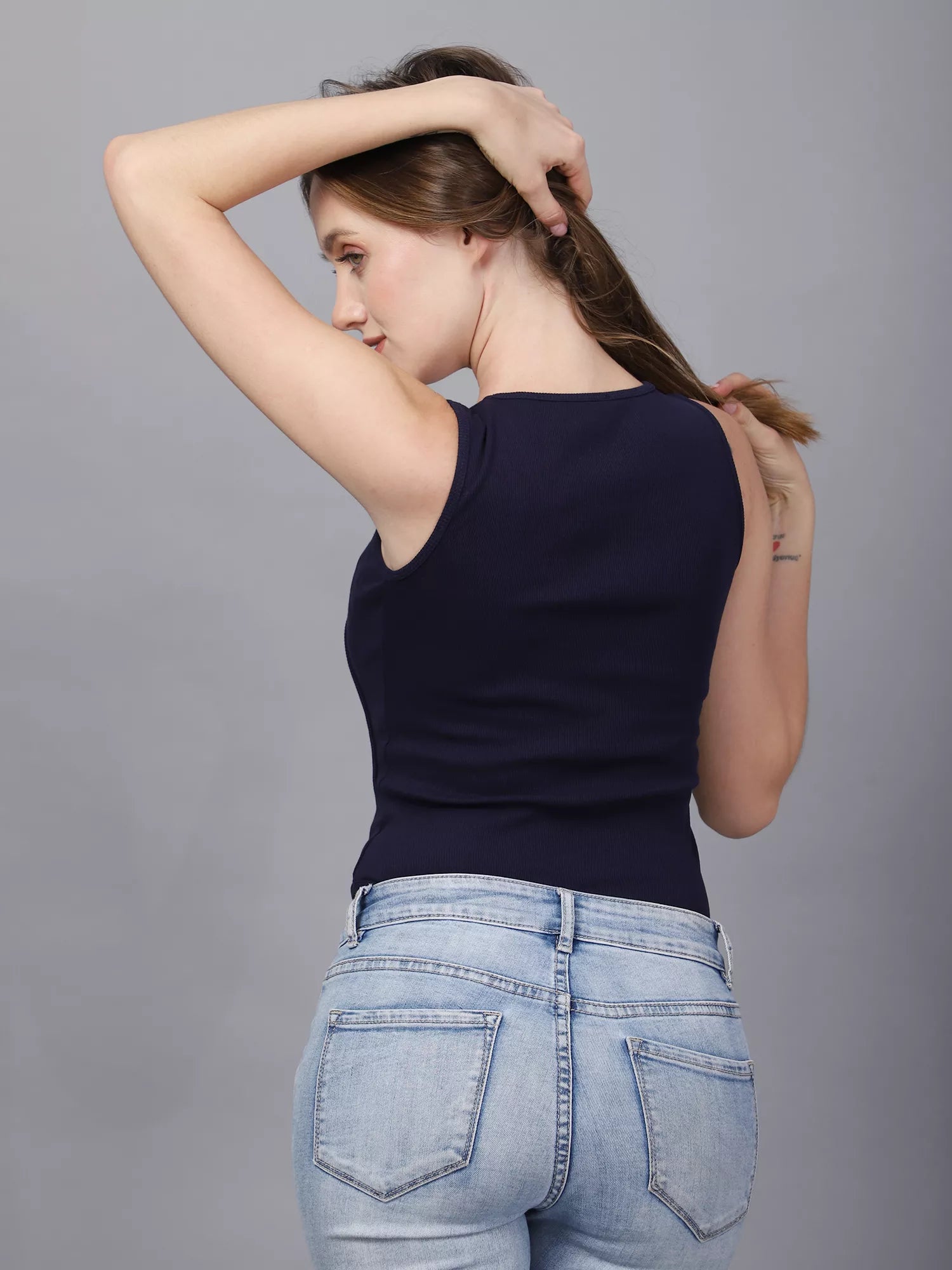 Navy One Cut Shoulder Bodysuit