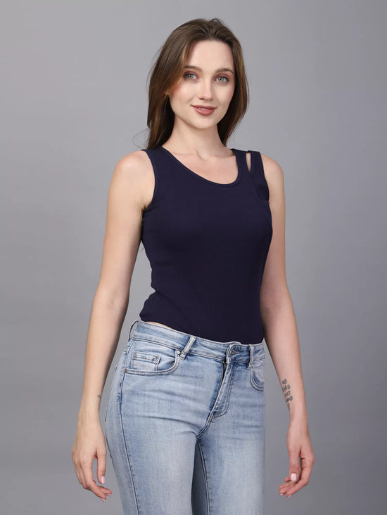 Navy One Cut Shoulder Bodysuit