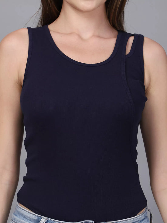 Navy One Cut Shoulder Bodysuit