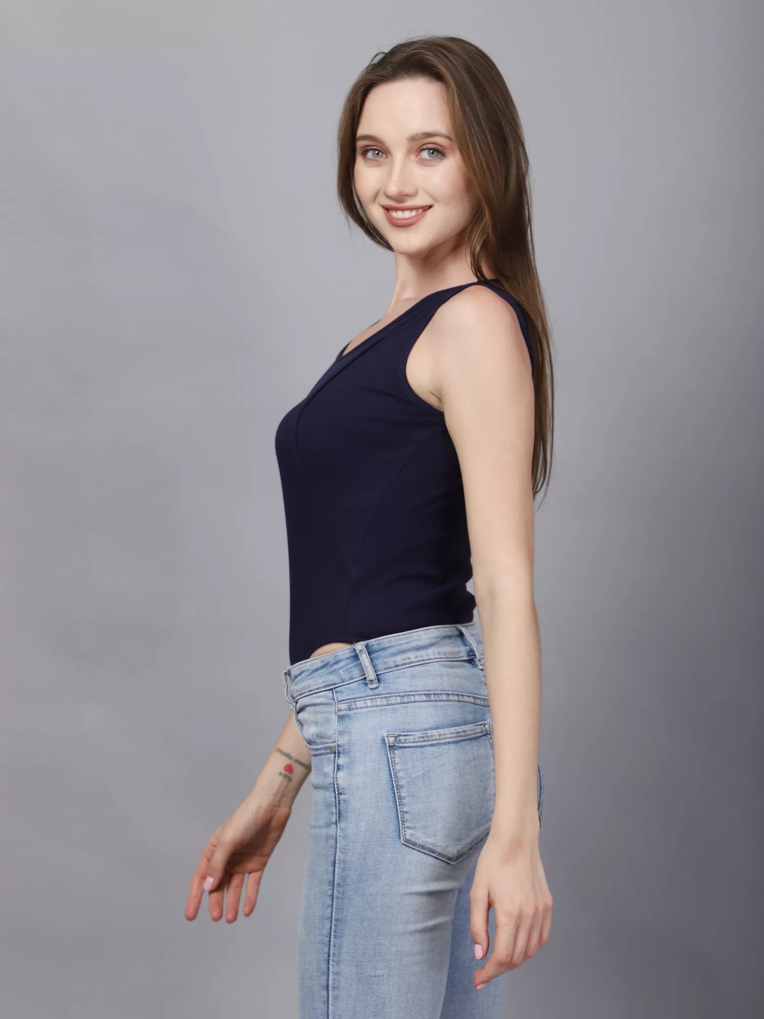 Navy One Cut Shoulder Bodysuit