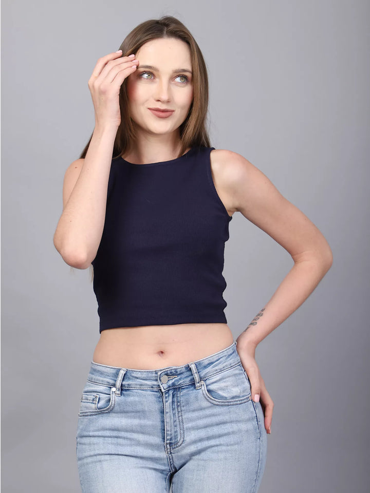 Navy Rib Crop Top